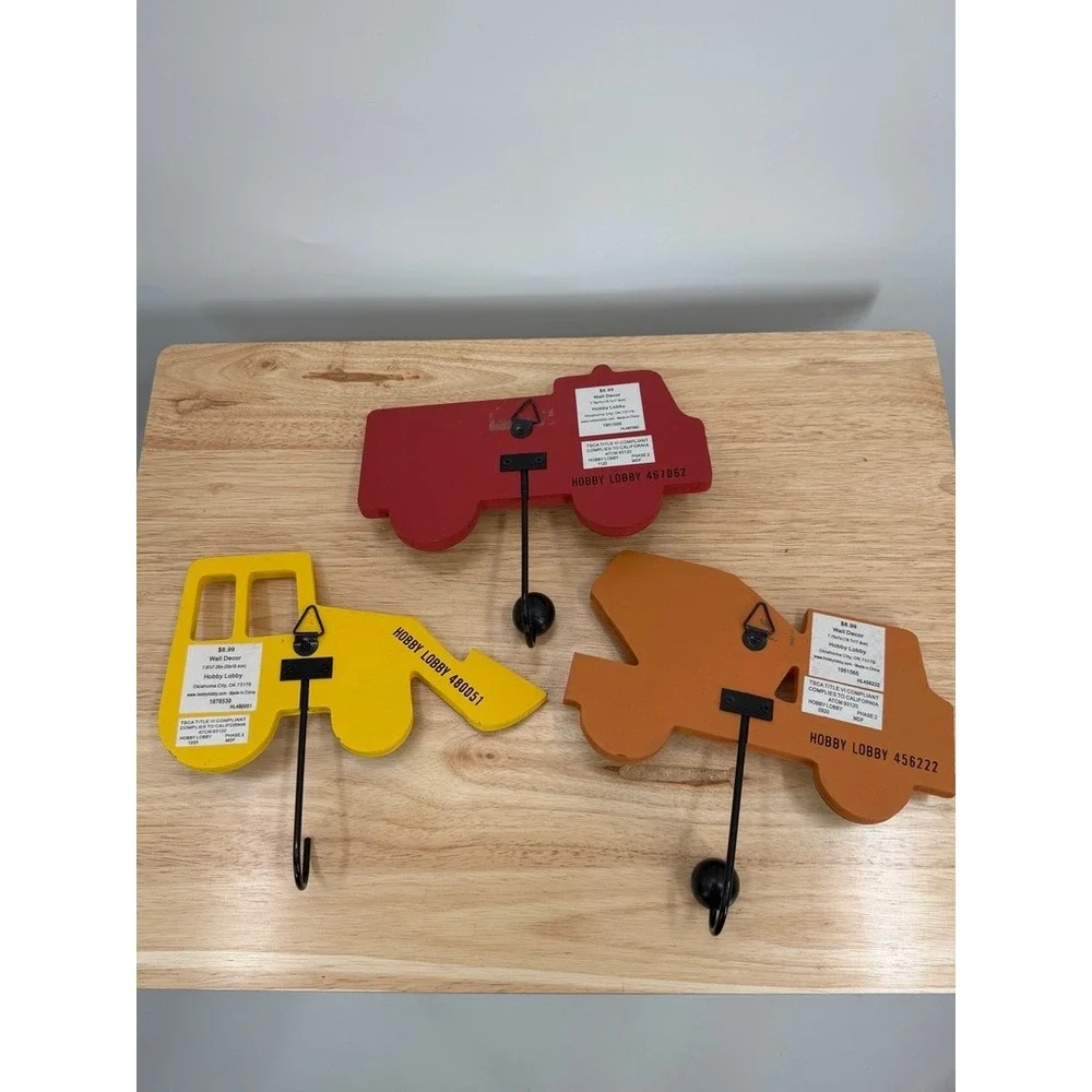 Truck Wall Coat Hooks Set 3 Fire Truck Bulldozer Dump Truck Kids Nursery Decor